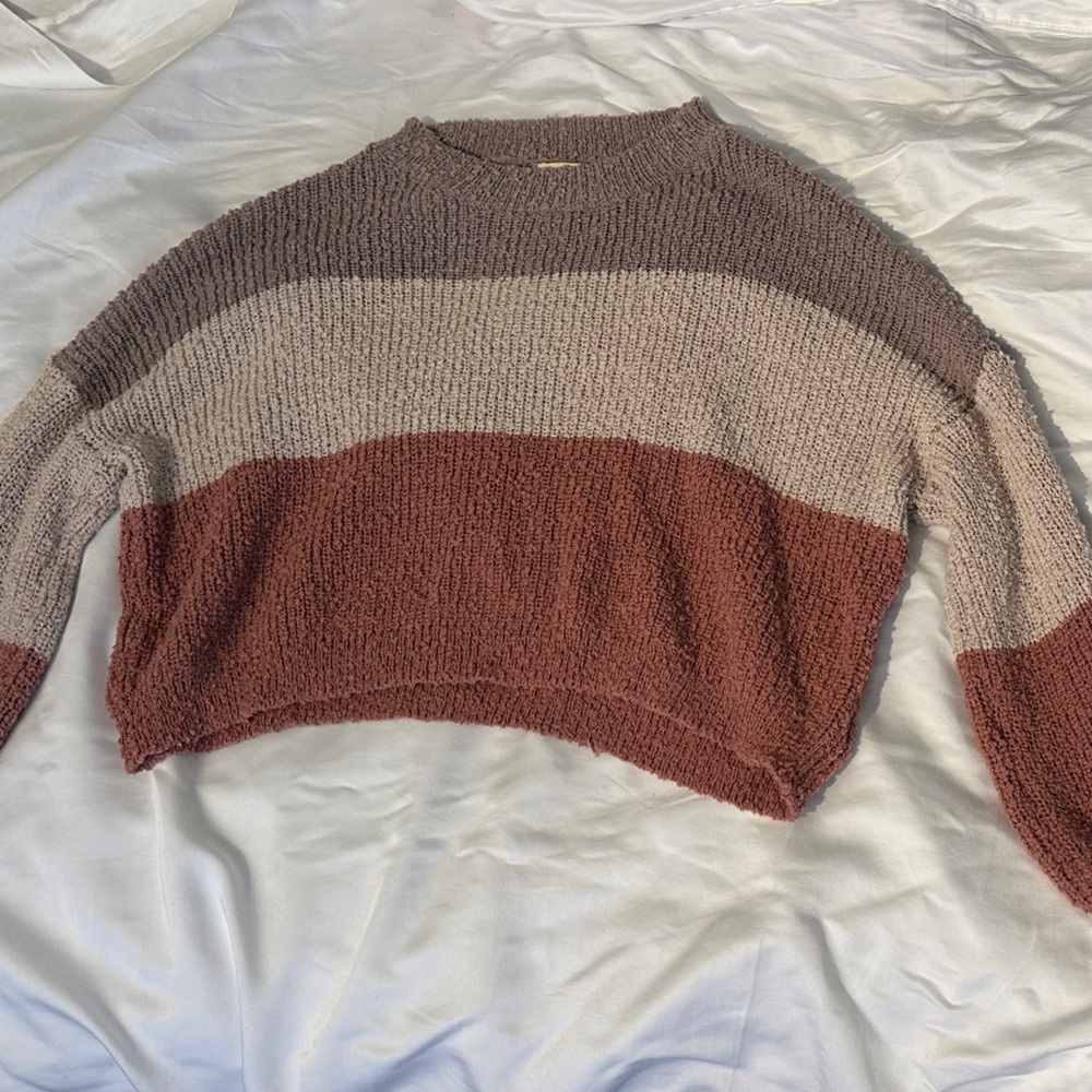 Debut Women's Striped Sweater - Taupe, Beige, and Rust
